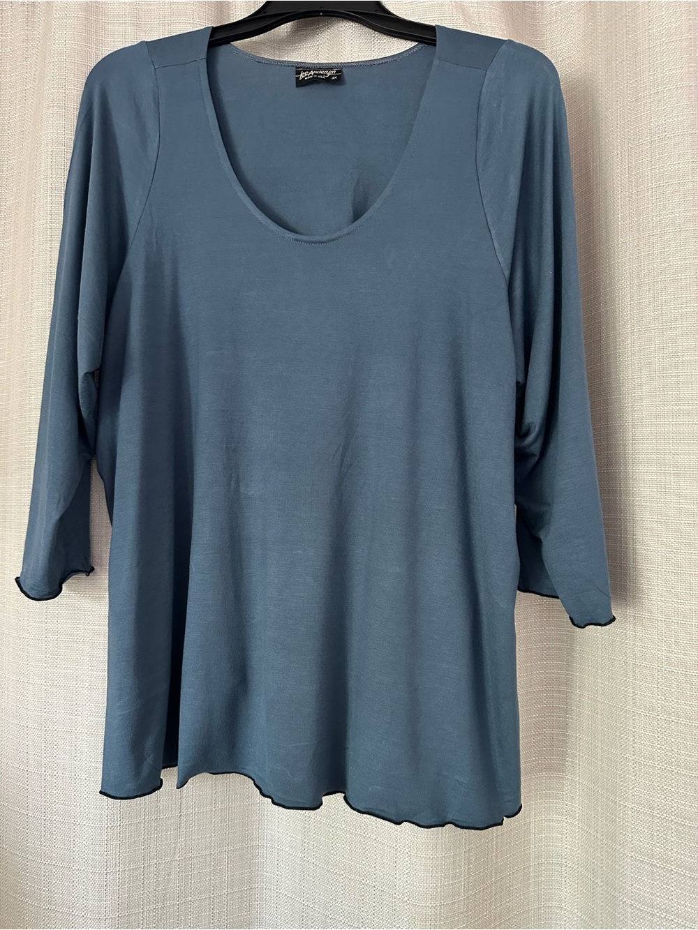 Lee Anderson 3X made in USA Scoop Neck 3/4 Sleeve Top in Dusty Blue